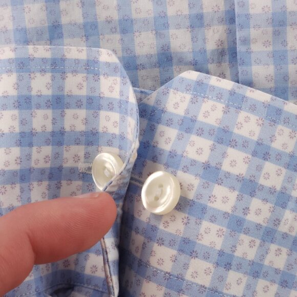 Eton 17.5 Poplin Contemporary Check Geometric Cotton Blue Convertible Cuff Men - Picture 6 of 16